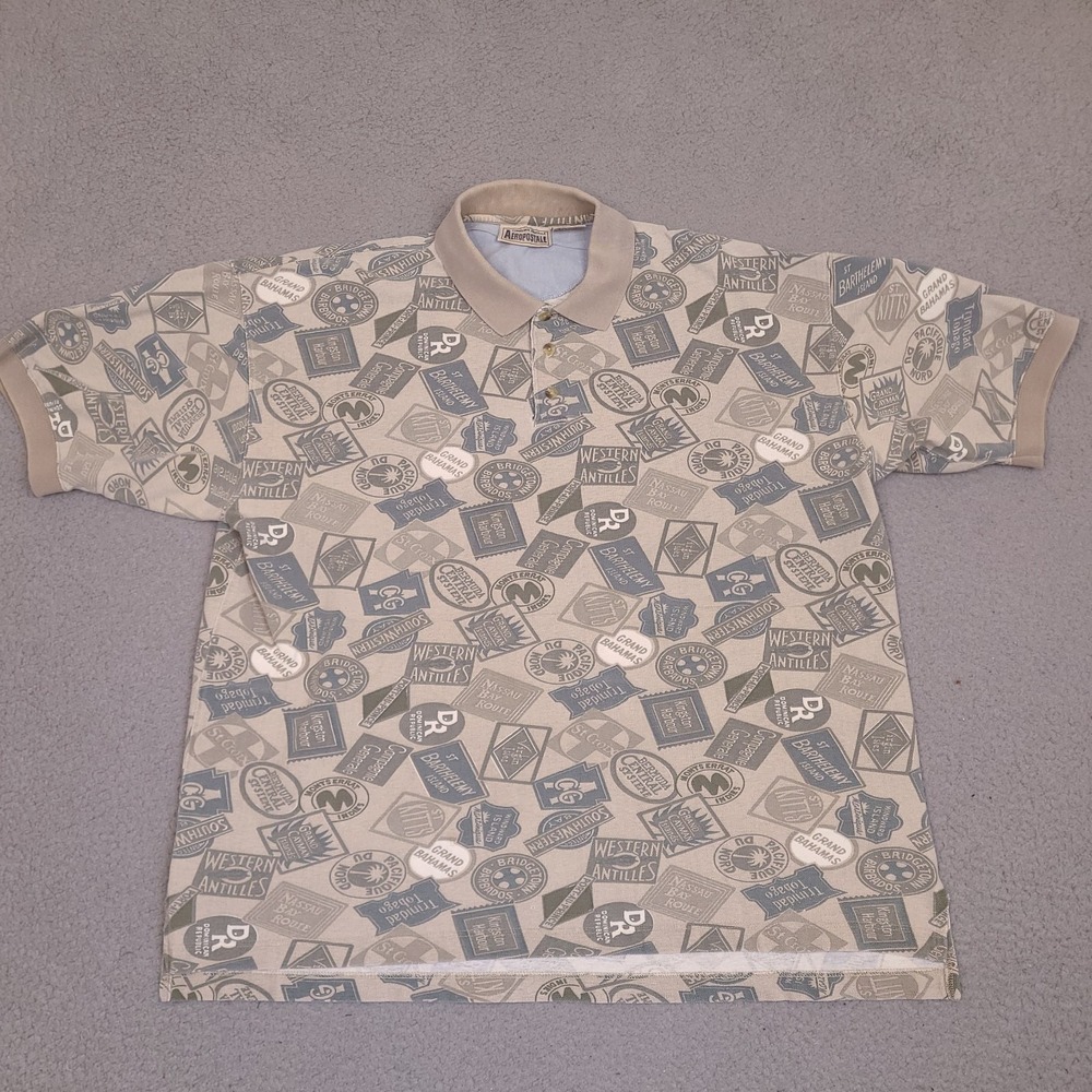Vintage Aeropostale Polo Shirt Mens XL Caribbean Islands All Over‎ Print Travel